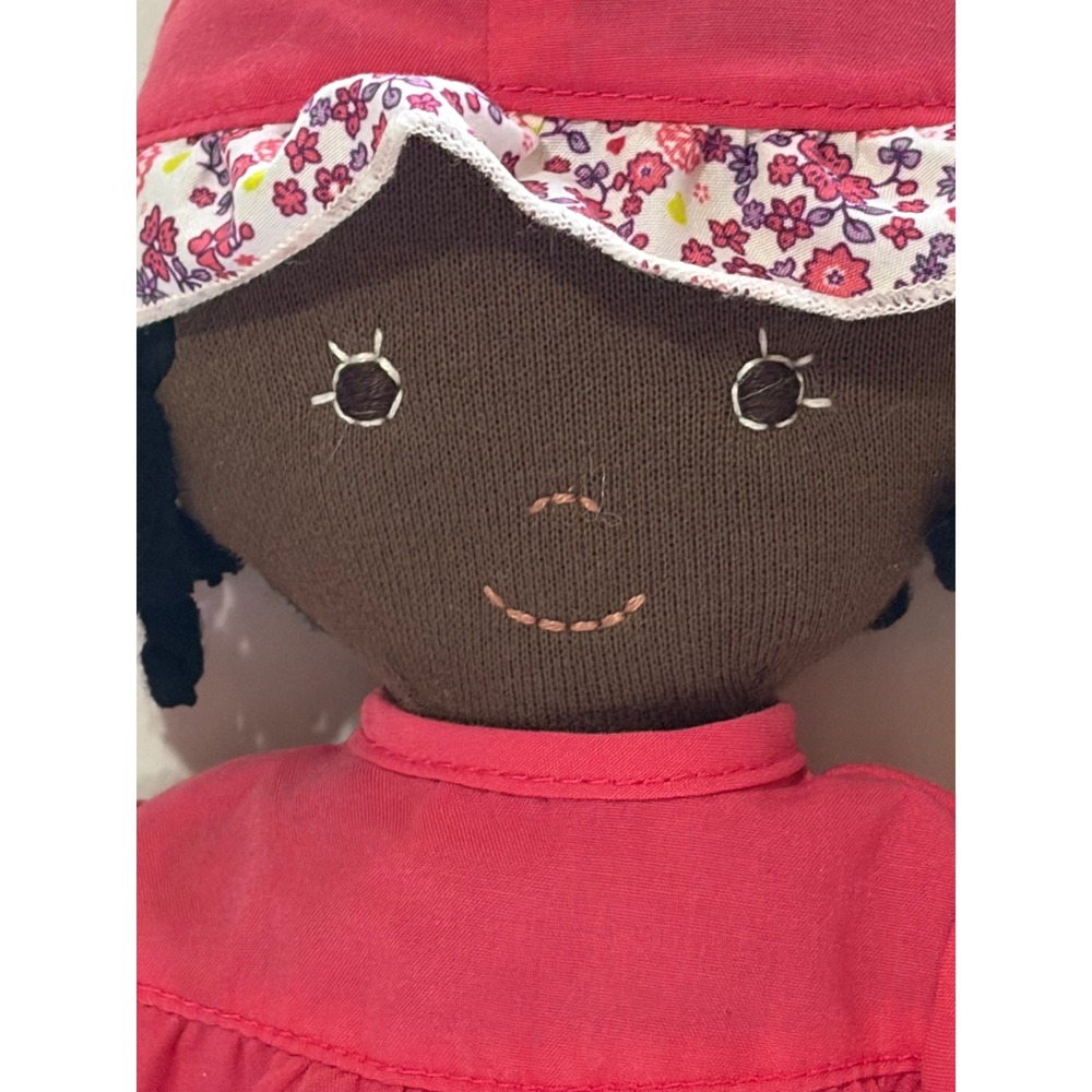Hazel Village Ada Organic Cotton Rag Doll w/ Corolle Pink Floral Dress Hat Lovey - Picture 2 of 8